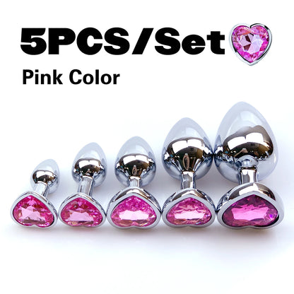 Metal Anal Plug Heart Crystal Beginner To Expert 5 Size Butt Plug Adult Toy Tail Female/Male Dildos Sex Toys Couples Adults Game