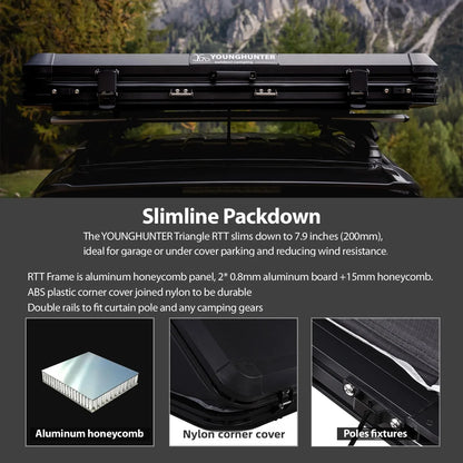 YOUNGHUNTER SUV Roof Top Tent Triangle Aluminum Hard Shell with Rainfly for Camping Upgraded