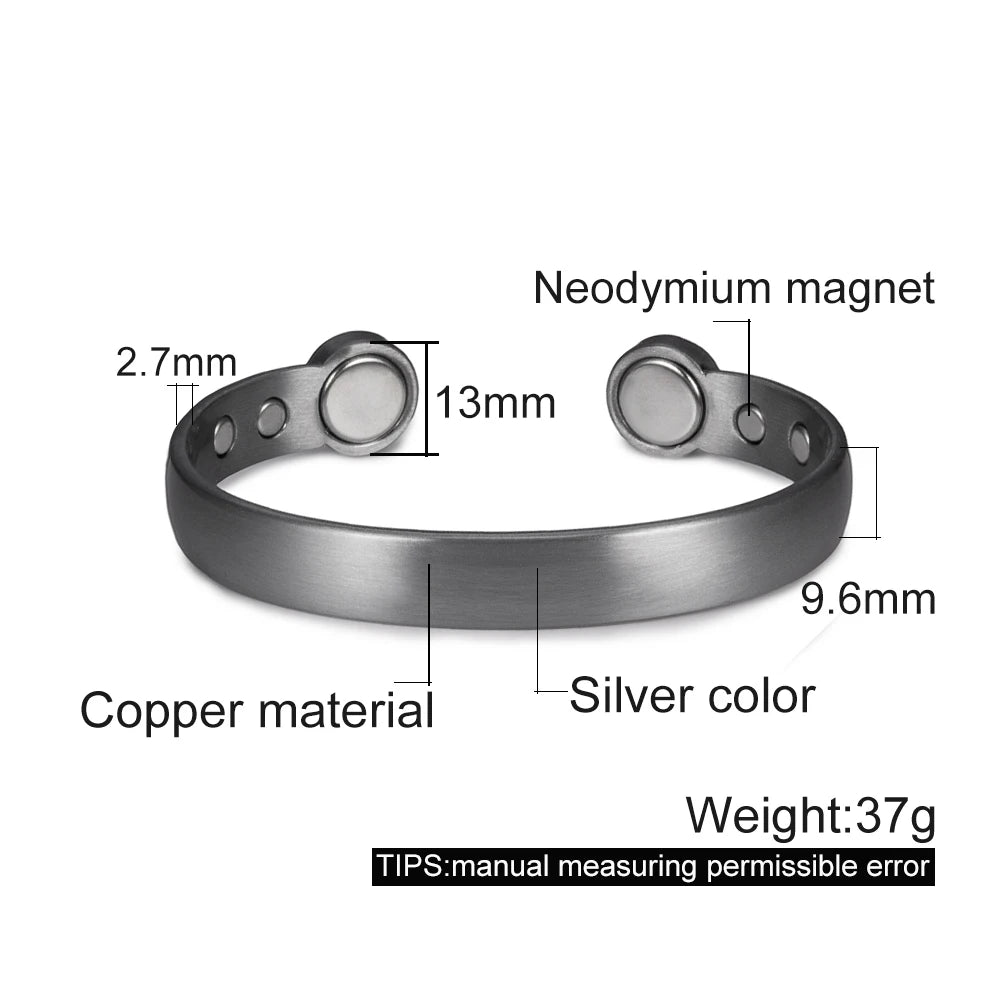 Pure Copper Bracelets for Women Silver Color Adjustable Cuff Magnetic Bangles Ar