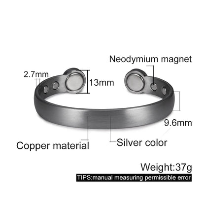 Pure Copper Bracelets for Women Silver Color Adjustable Cuff Magnetic Bangles Ar