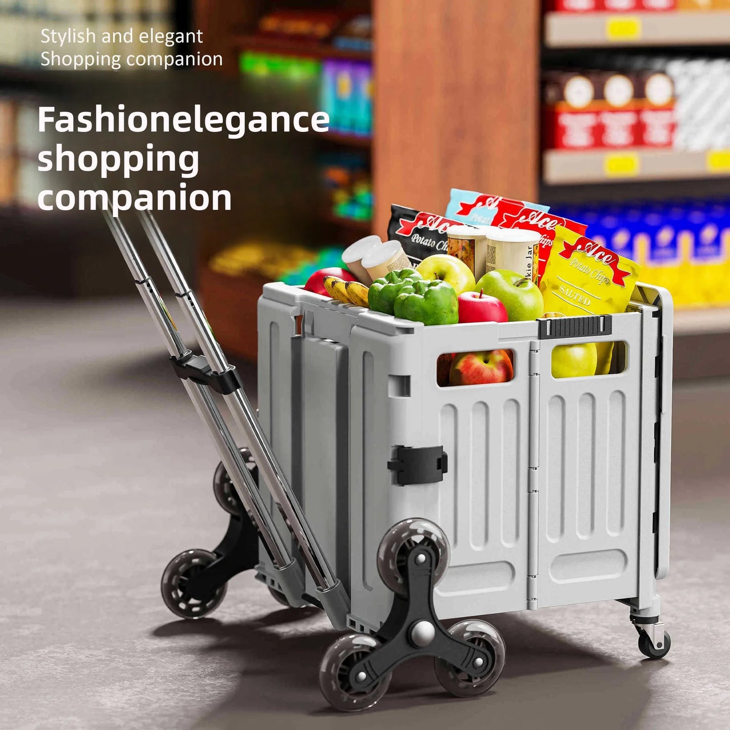 Folding Shopping Cart Household Multi-functional Mobile Shopping Cart Camping Storage Plastic Large-capacity Shopping Cart