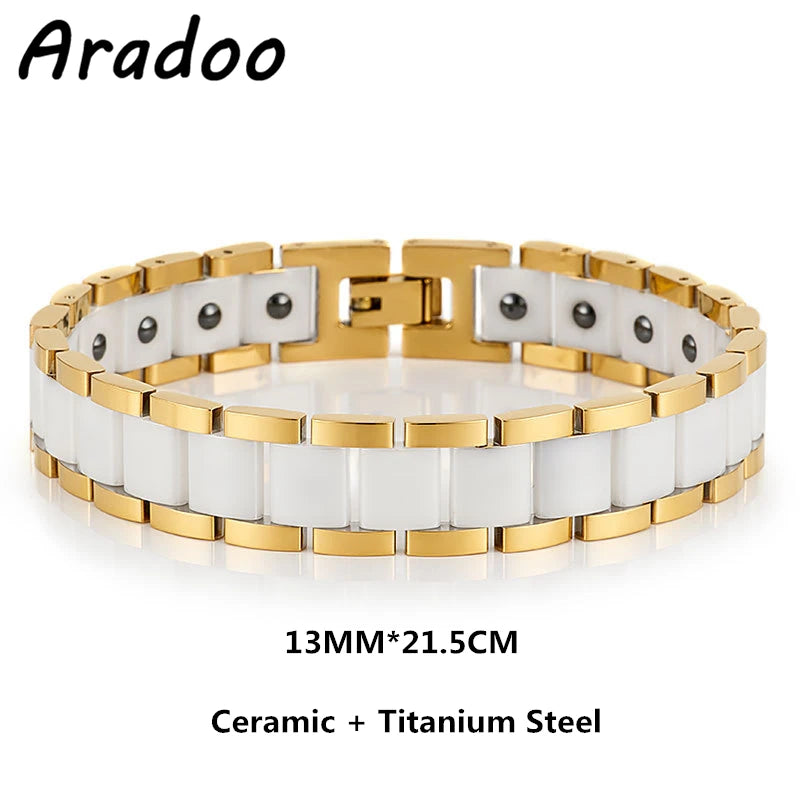 ARADOO Classic Dreamy Blue Ceramic Titanium Steel Bracelets Strap Buckle Design