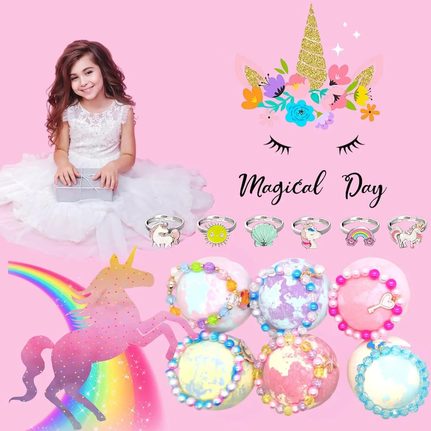 Unicorn Bath Bombs with Surprise Toys Inside, Easter Gifts for Kids Girls