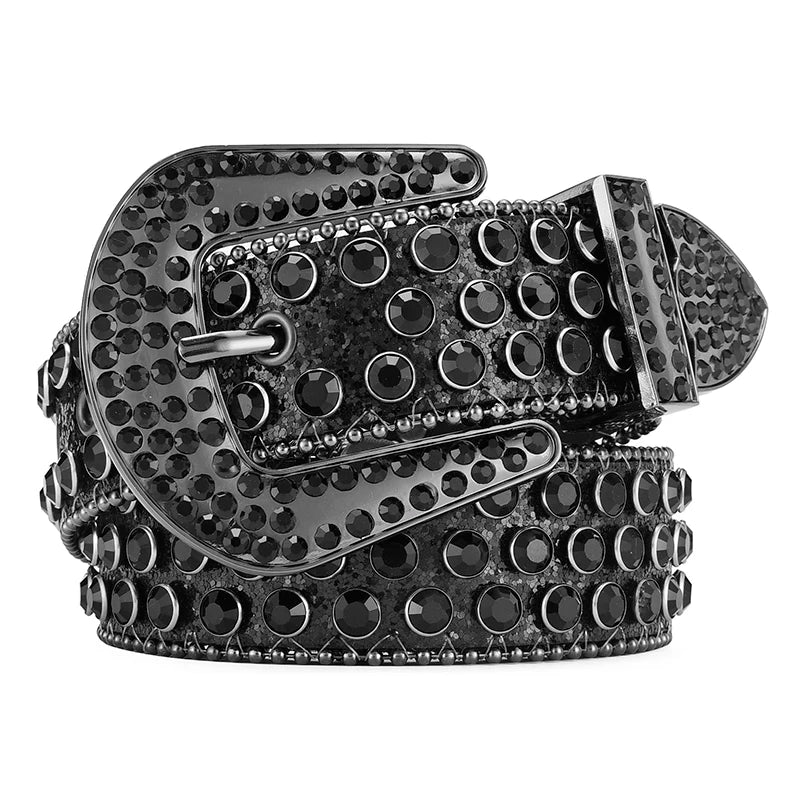Men's Jeans Rhinestone Large Size Belt Women's Belt Western Denim Shiny Rivet Design Leather HipHop Punk Rock Y2K Style Belt
