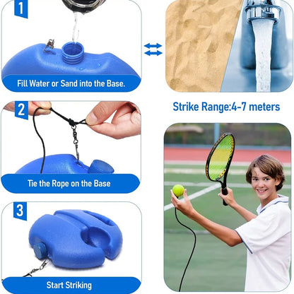 Portable Solo Tennis Trainer - With Bounce Ball & Practice Rope, Easy Setup for Backyard, Court or Gym, Improve Skills Anywhere