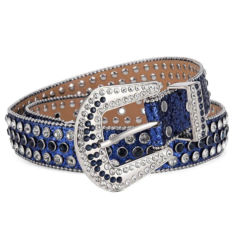Men's Jeans Rhinestone Large Size Belt Women's Belt Western Denim Shiny Rivet Design Leather HipHop Punk Rock Y2K Style Belt