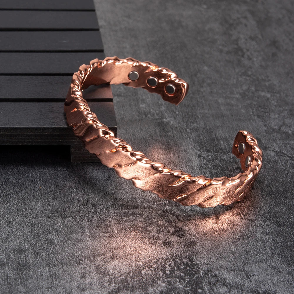 Pure Copper Magnetic Bracelet Arthritis Twisted Adjustable Cuff 12mm Magnetic Ba