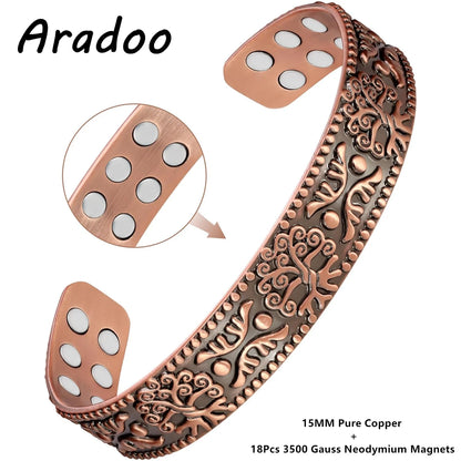 ARADOO Pure Copper Bracelet for Men Women Sophisticated Pattern Design Cuff Bang