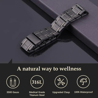 ARADOO 3500 Gauss Neodymium Magnetic Titanium Steel Bracelet for Men with Deploy