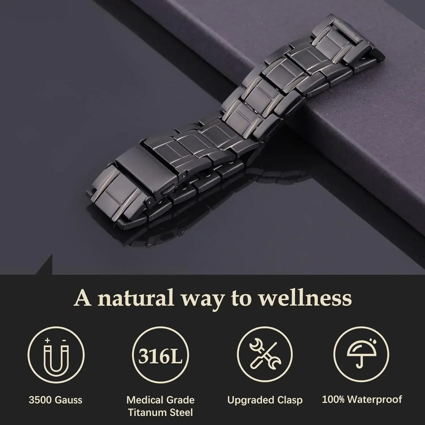 ARADOO 3500 Gauss Neodymium Magnetic Titanium Steel Bracelet for Men with Deploy