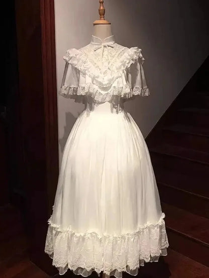 2025 Autumn New Women's Midi Dress French Vintage Lace Evening Gown Romantic Fairy Princess Style Elegant Party Formal Wear