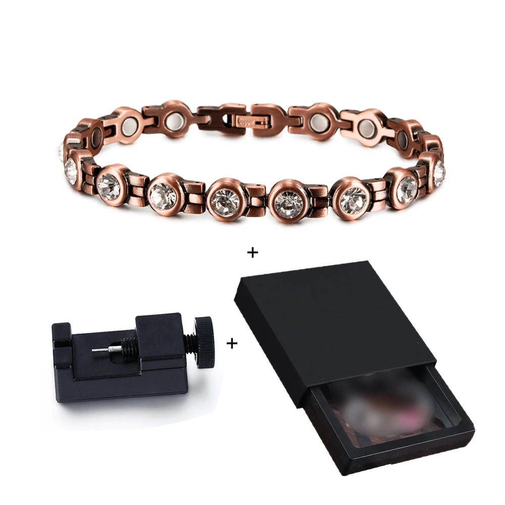 Pure Copper Magnetic Bracelet Arthritis 21.5cm White Crystals Copper Bracelets f