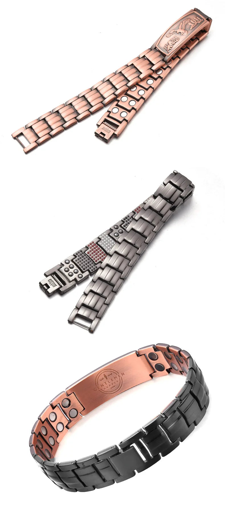 Eagle double row magnetic copper bracelet red copper with curved piece turtle back copper magnetic bracelet