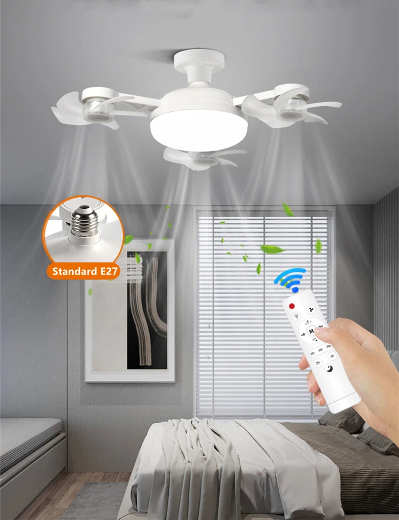 Ceiling Fan Light Drone E27 3/4 Head 2-in-1 Design Fan Lighting Bulb with Remote Control AC85-265V for Home Restaurant Bedroom