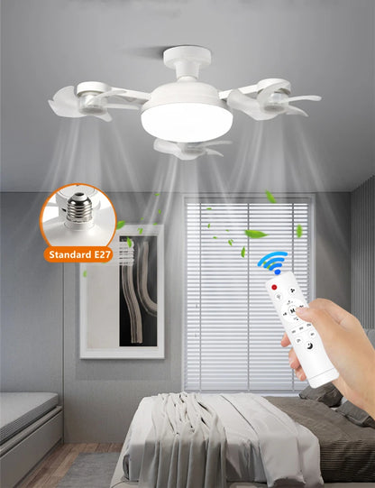 Ceiling Fan Light Drone E27 3/4 Head 2-in-1 Design Fan Lighting Bulb with Remote Control AC85-265V for Home Restaurant Bedroom
