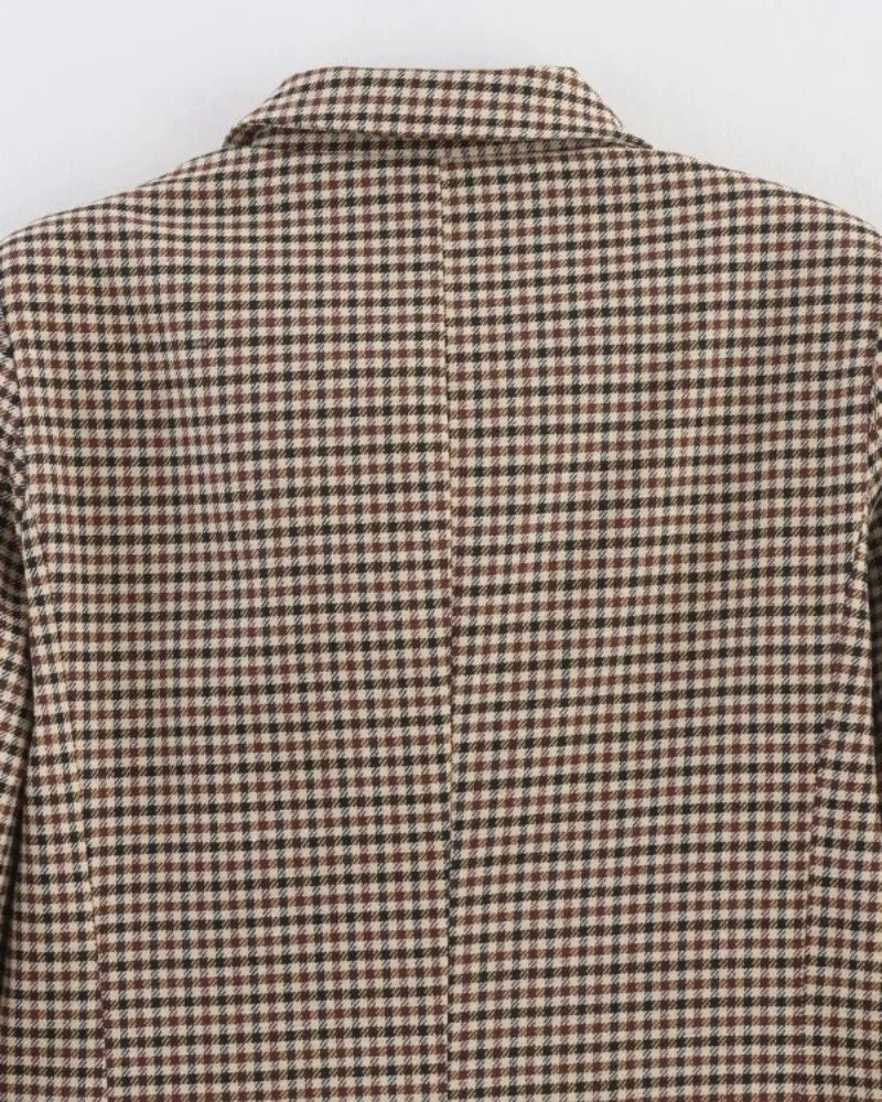 Women's Plaid Blazer Spring Casual Double Breasted Suit Jacket Office Work Daily Outwear Two Colors