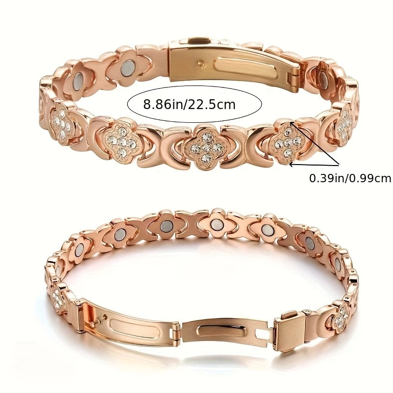 Y Women'S Pure Copper Magnetic Bracelet | 3500 Gauss Strong MagnetRose Leaf and