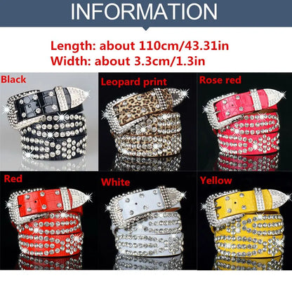 Fashion Leather Belts Men and Women Unisex Rhinestone Luxury Belts Casual Wide Buckle Punk Belts Crystal Bling Jeans Waistband