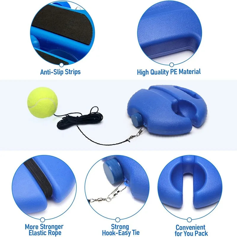 Portable Solo Tennis Trainer - With Bounce Ball & Practice Rope, Easy Setup for Backyard, Court or Gym, Improve Skills Anywhere