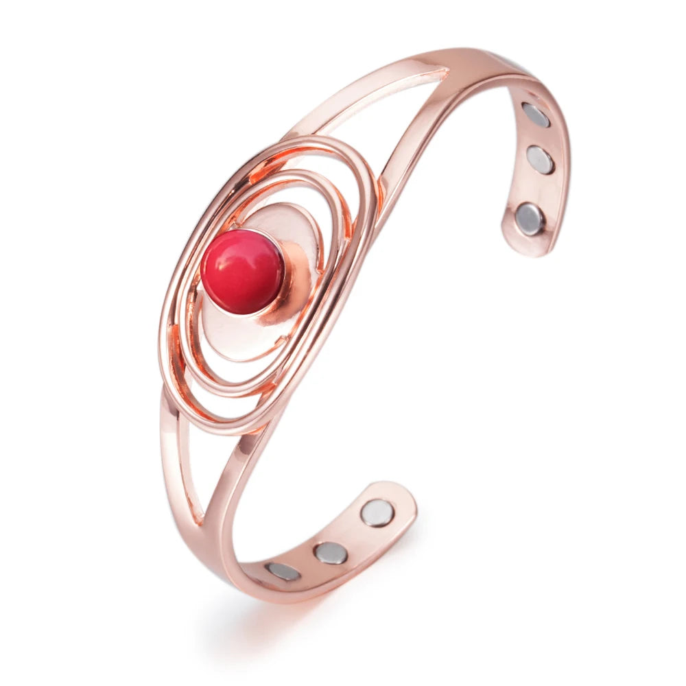 Pure Copper Bracelets for Women Red Stone Adjustable Cuff Magnetic Bracelet Bene