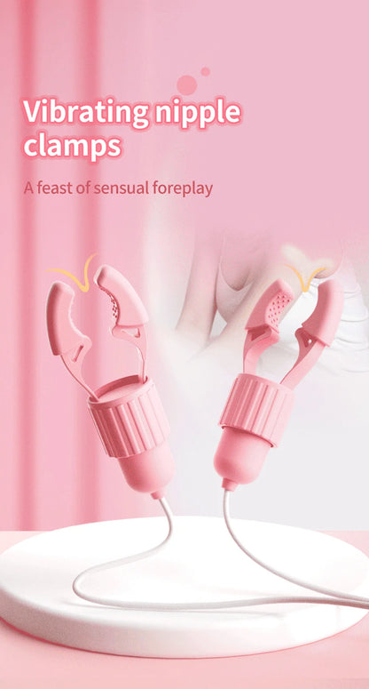Vibrating Nipple Clamp Tongue Licking Sucking Vibrator For Women Breast Massage Labia Clitoris Clip Stimulation Massager Sex Toy
