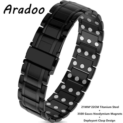 ARADOO 3500 Gauss Neodymium Magnetic Titanium Steel Bracelet for Men with Deploy