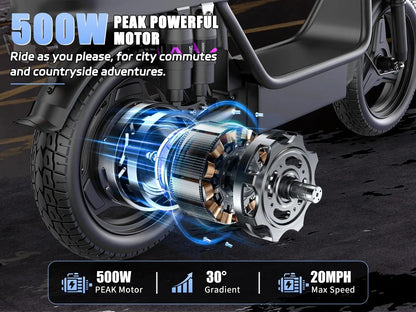 UPlee GQ8 Adult Electric Bike 750W Peak Motor 48V15AH electric scooter 14 Inch fat tire Full Shock Foldable with trunk e bike