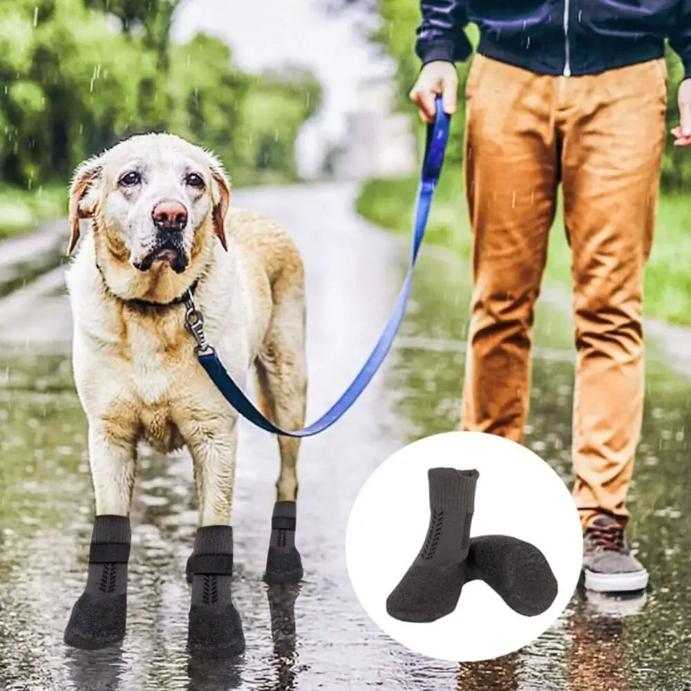 4pcs Casual Waterproof Pet Socks Shoes Anti-dirty Non-slip Dog Shoes Breathable Dog Paw Protector Outdoor