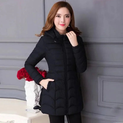Winter Coat Women 2026 Fashion Middle Age Mother Slim Down Cotton Hooded Jacket Plus Size Casual Solid Warm Thick Outwear Parka