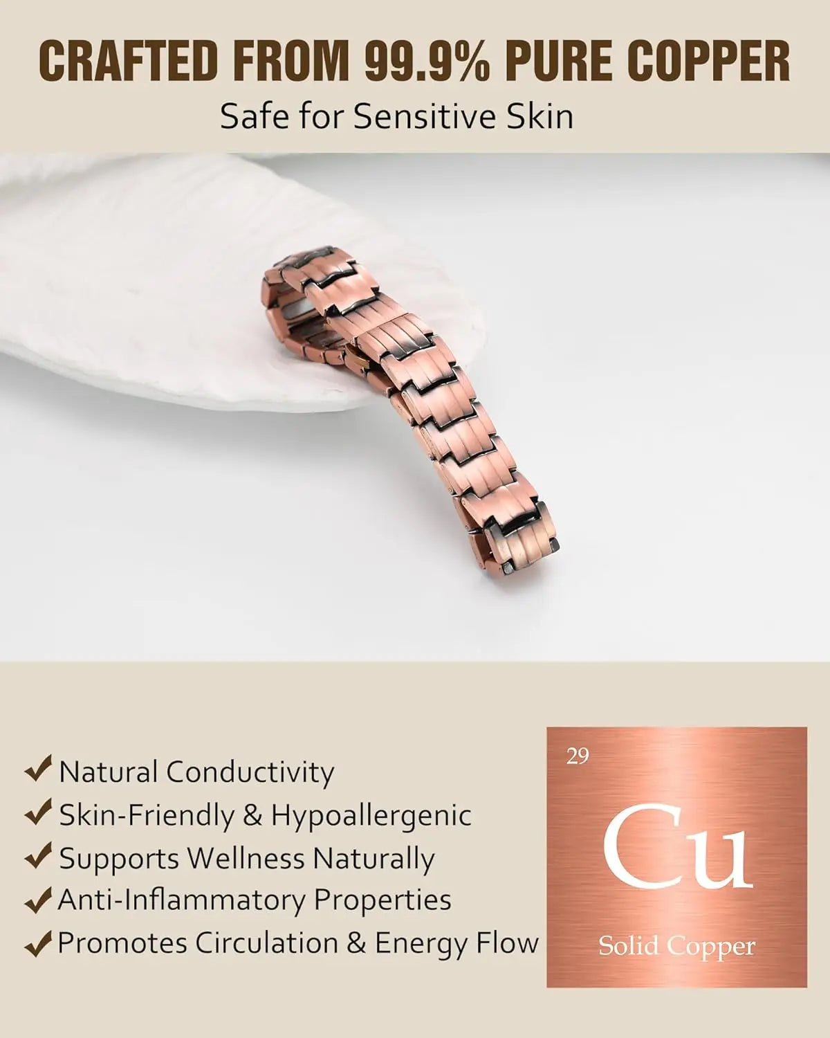 ARADOO Premium Copper Bracelet for Men with Strength 5000 Gauss Magnets Titanium