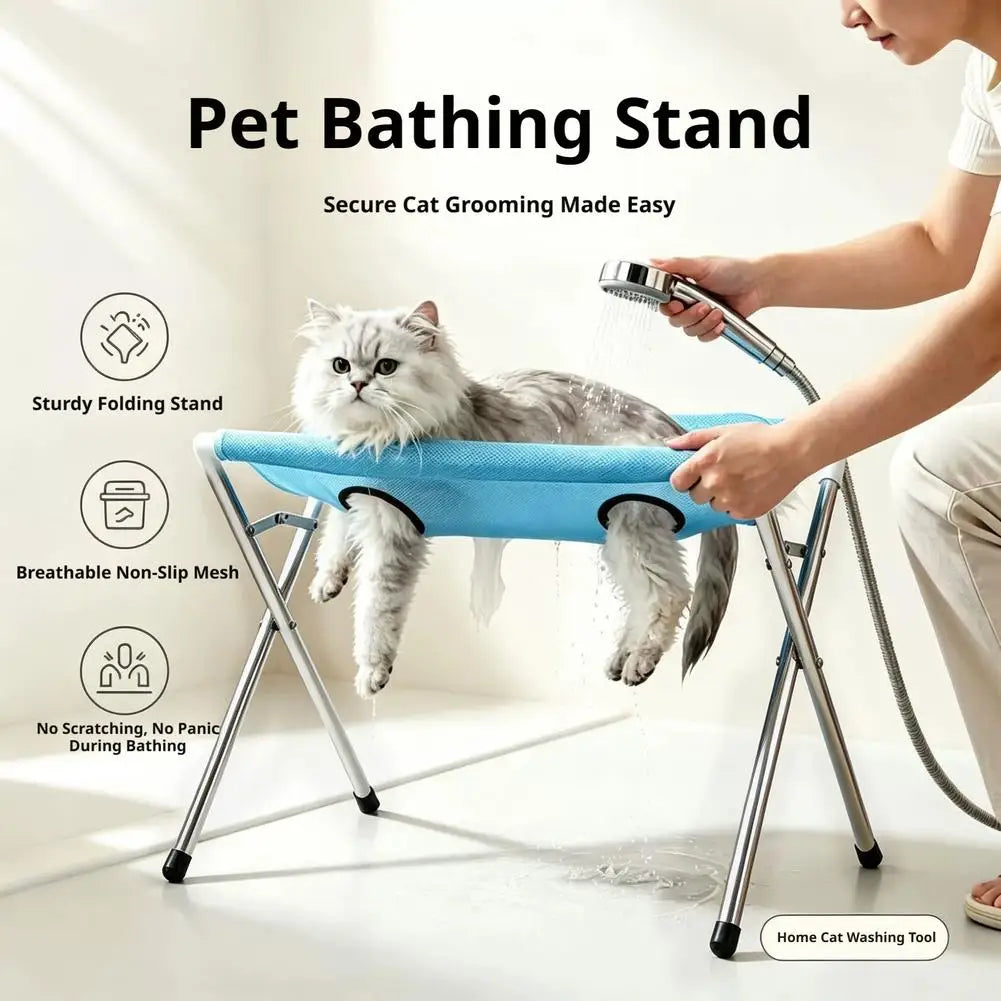 Portable Pet Grooming Bath Hammock Stand Adjustable Dog Cat Washing Restraint Mesh Support Rack Foldable Pet Bathing Helper