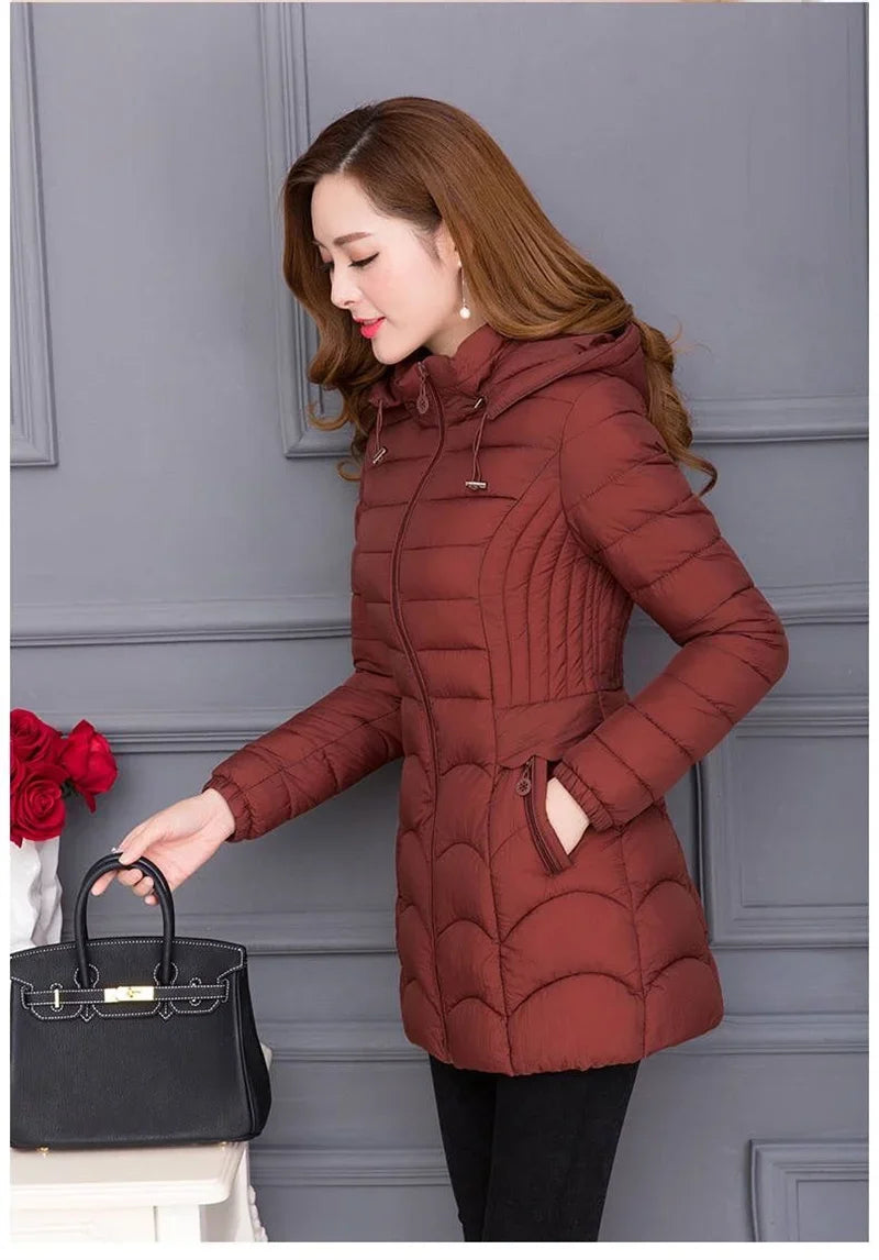 Winter Coat Women 2026 Fashion Middle Age Mother Slim Down Cotton Hooded Jacket Plus Size Casual Solid Warm Thick Outwear Parka