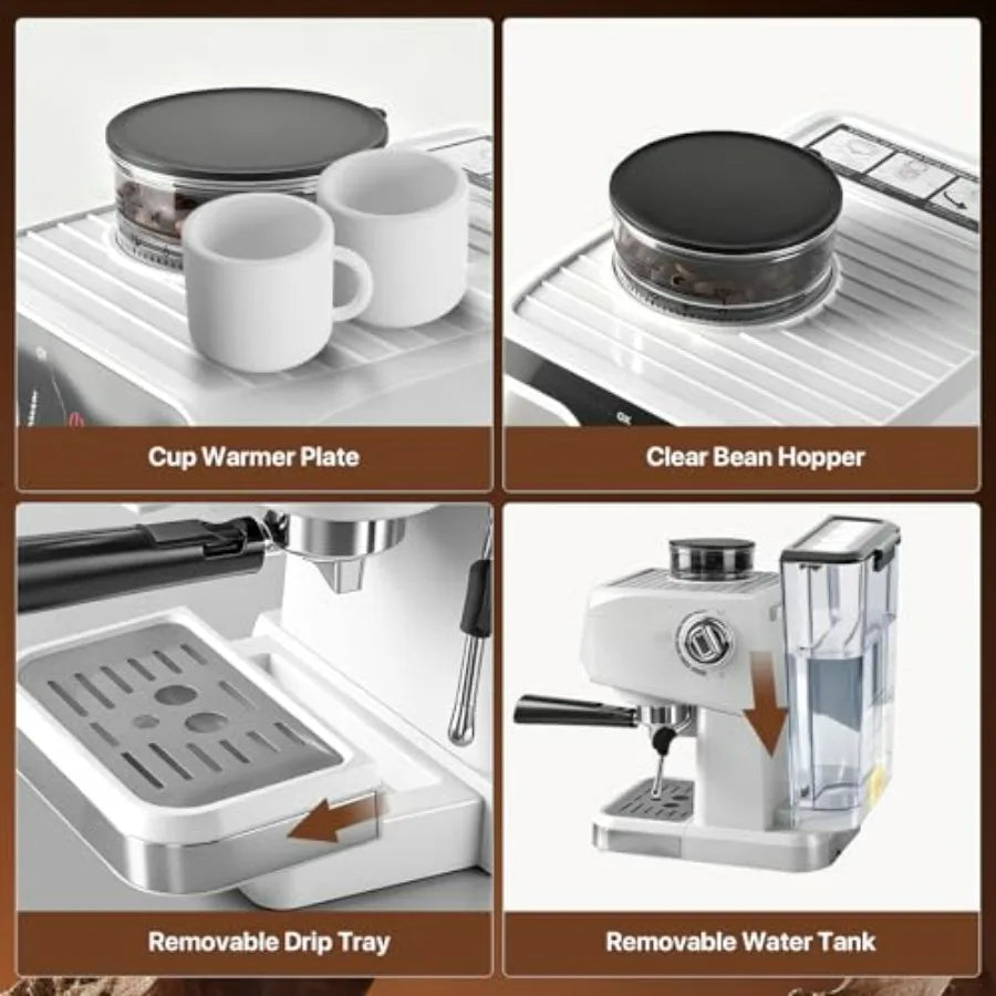 Espresso Machine White Fast Heating for Cappuccino Latte Coffee Maker for Home Office