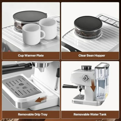Espresso Machine White Fast Heating for Cappuccino Latte Coffee Maker for Home Office