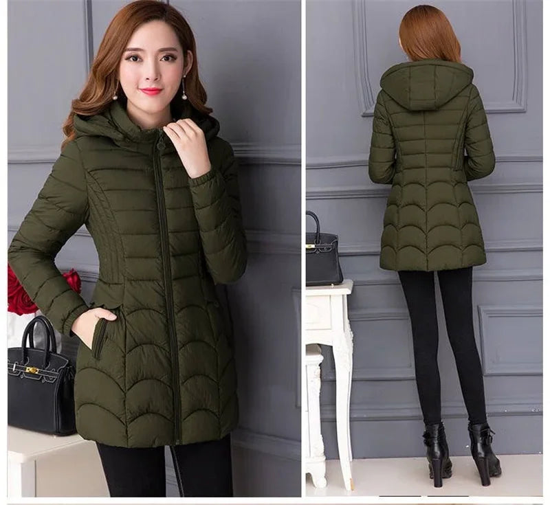 Winter Coat Women 2026 Fashion Middle Age Mother Slim Down Cotton Hooded Jacket Plus Size Casual Solid Warm Thick Outwear Parka