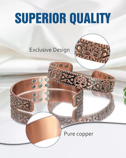 ARADOO Pure Copper Bracelet for Men Women Sophisticated Pattern Design Cuff Bang