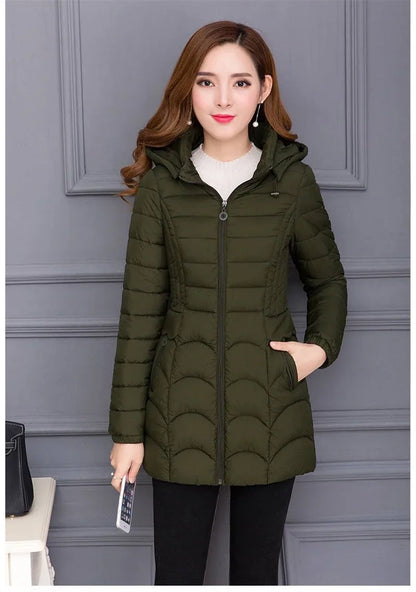 Winter Coat Women 2026 Fashion Middle Age Mother Slim Down Cotton Hooded Jacket Plus Size Casual Solid Warm Thick Outwear Parka