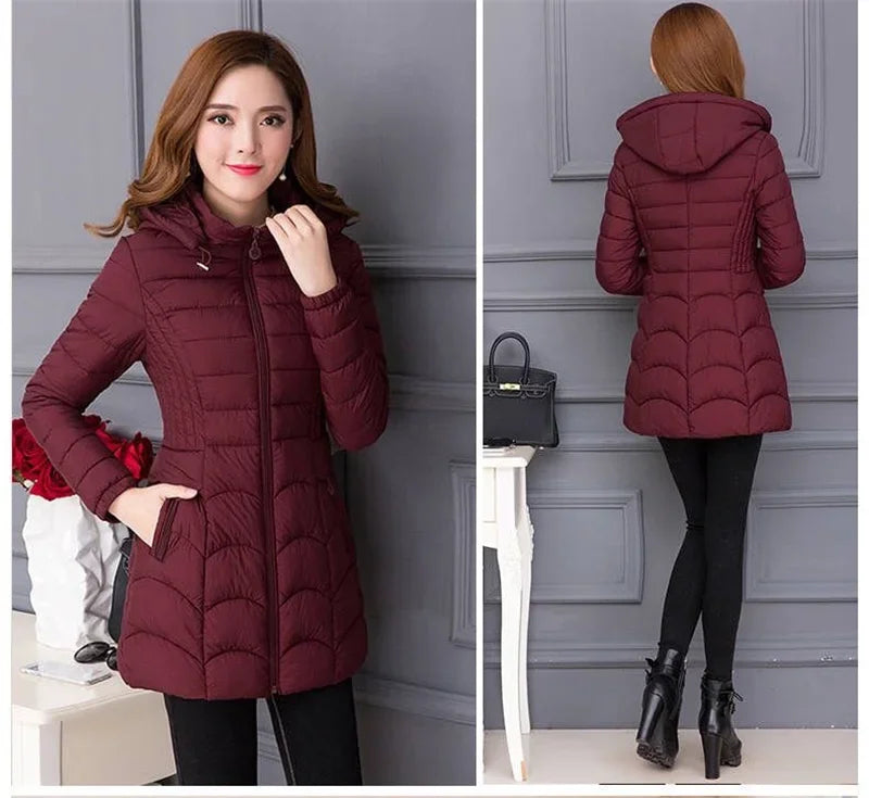 Winter Coat Women 2026 Fashion Middle Age Mother Slim Down Cotton Hooded Jacket Plus Size Casual Solid Warm Thick Outwear Parka