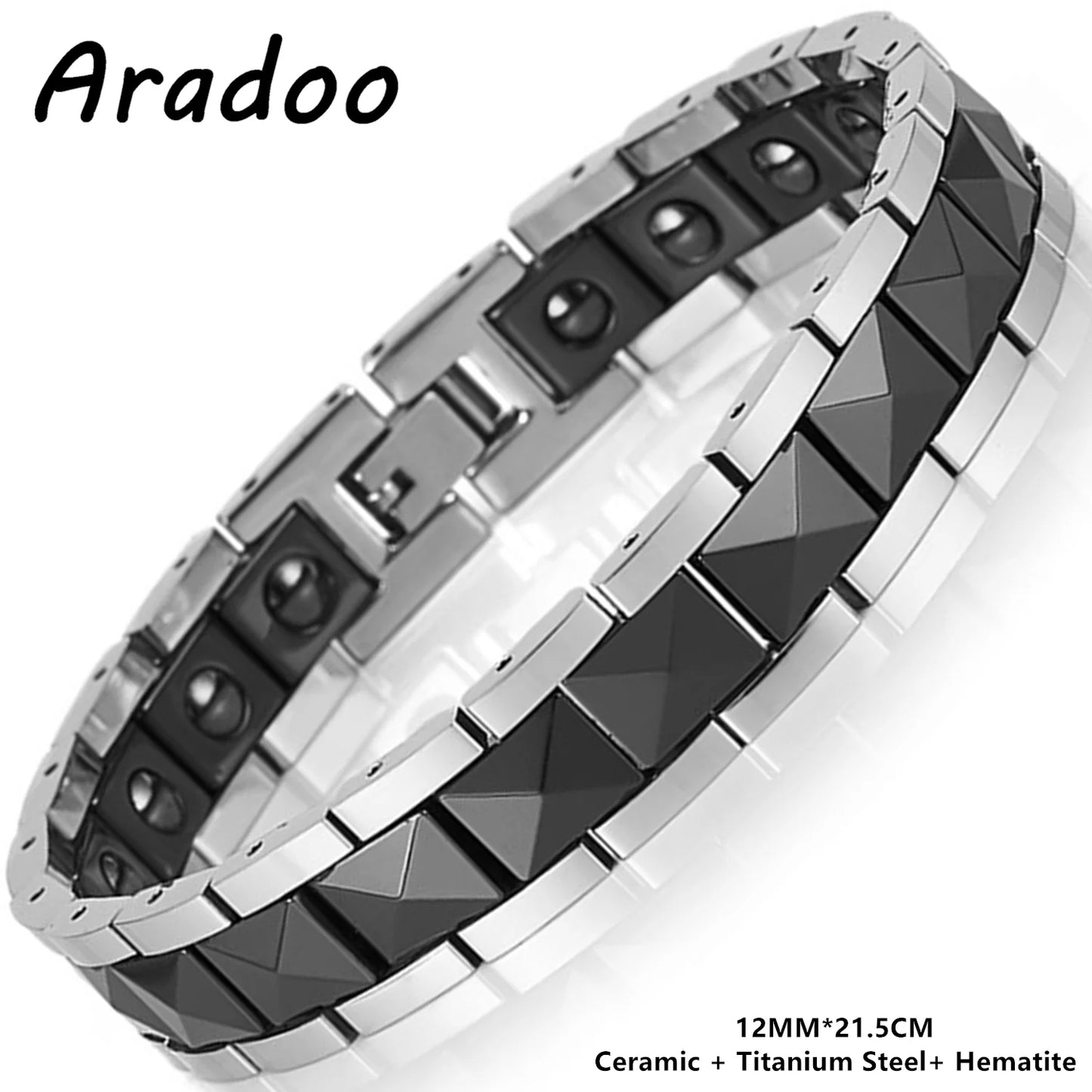 ARADOO Premium Ceramic Titanium Steel Bracelet for Men Women with Hematite Magne