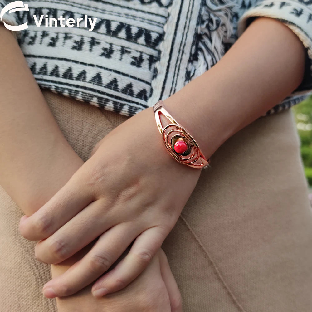 Pure Copper Bracelets for Women Red Stone Adjustable Cuff Magnetic Bracelet Bene