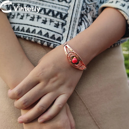 Pure Copper Bracelets for Women Red Stone Adjustable Cuff Magnetic Bracelet Bene