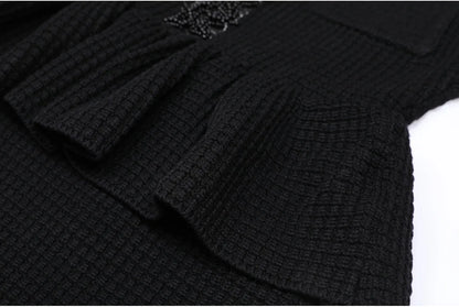 Autumn New High-End Fashion Knitted Beaded Slim Long Sleeve Dress Heavy Round Ne