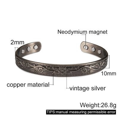 Pure Copper Bracelets for Women Silver Color Adjustable Cuff Magnetic Bangles Ar
