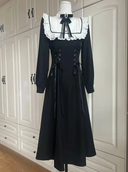 2025 Autumn New Women's Midi Dress French Vintage Lace Evening Gown Romantic Fairy Princess Style Elegant Party Formal Wear