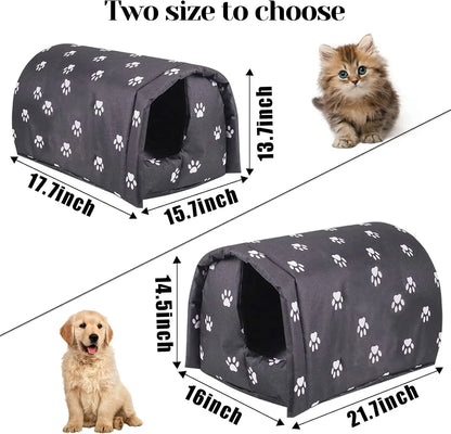 Waterproof Foldable Outdoor Cat House, Warm Pet Shelter for Winter, Anti-Slip Design in Black (M:17.7x15.7x13.7 inches)