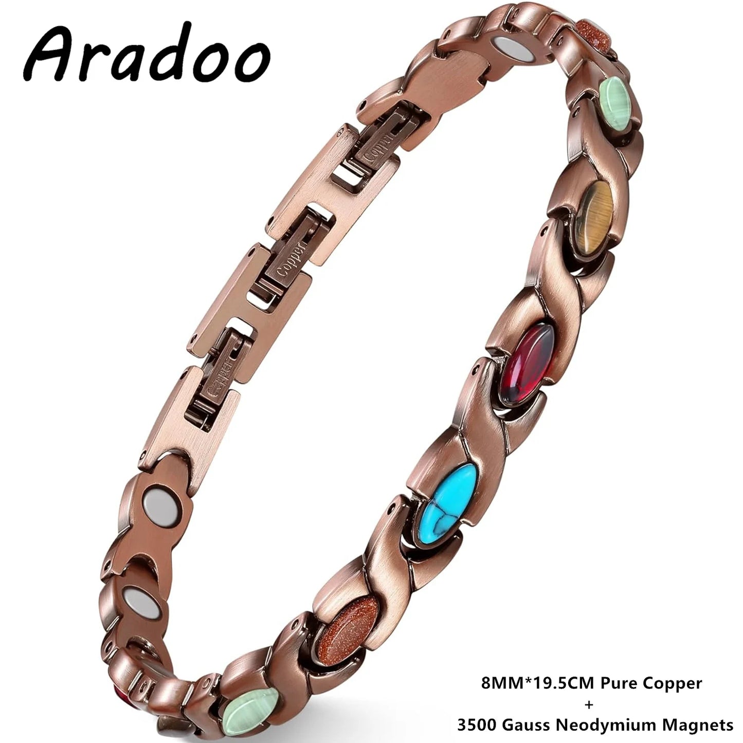 ARADOO Pure Copper Bracelets for Women with Turquoise Ultra Strength Magnetic Wr