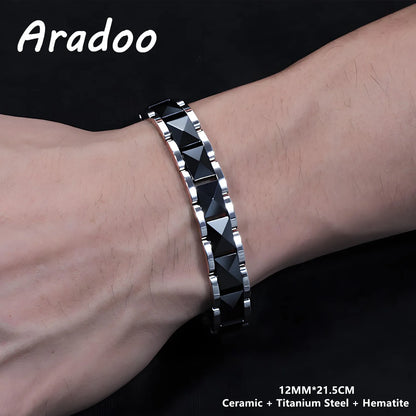 ARADOO Premium Ceramic Titanium Steel Bracelet for Men Women with Hematite Magne