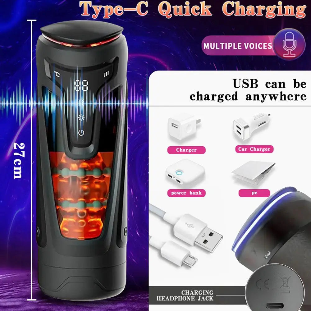 Telescopic Heating Male Intimate Massager, Digital Display Vibration Transparent Smart Training Adult Wellness Gadget