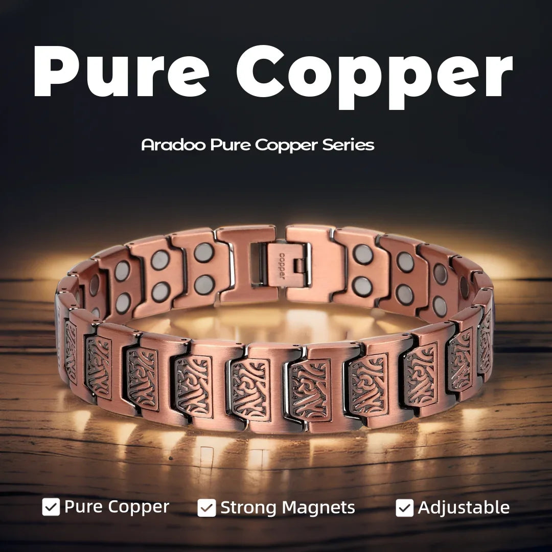 ARADOO Copper Bracelet for Men 100% Pure Copper Magnetic Link Bracelets Jewelry