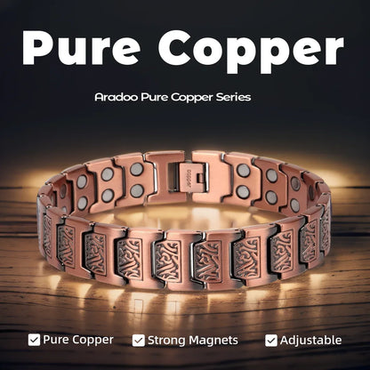 ARADOO Copper Bracelet for Men 100% Pure Copper Magnetic Link Bracelets Jewelry